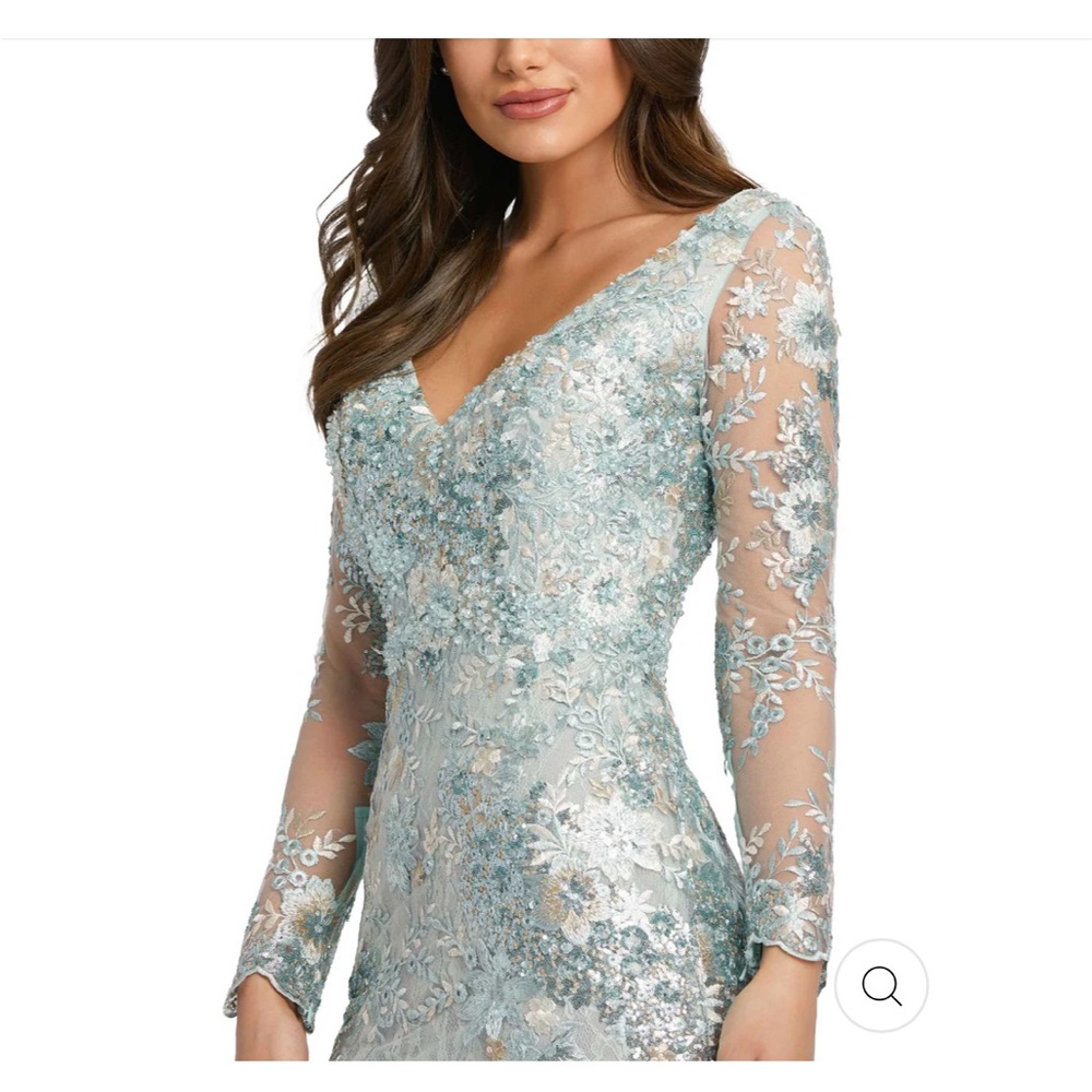 Embellished V Neck Illusion Long Sleeve Gown - size 2 NWT